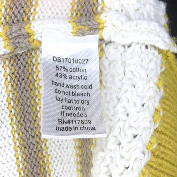 DE Collection Sweater Cream Yellow Tan Stripe Crew Neck Pullover Casual Sz Small - Picture 7 of 12